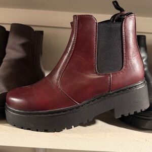 Chunky Burgundy Chelsea Bootie with Platform Sole